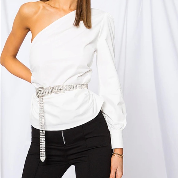 White one shoulder crop top Revolve - Picture 1 of 4